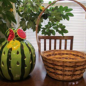 Vintage NWT Woolworth Woven Wicker Basket w/ Handle 14" Tall Two-Tone NEW